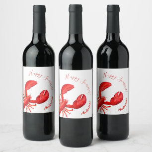 Étiquette Pour Bouteilles De Vin Nom homard rouge été heureux