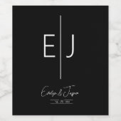 Étiquette Pour Bouteilles De Vin Nom noir moderne Initiales Monogramme (Étiquettes simples)