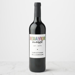 Étiquette Pour Bouteilles De Vin Nom personnalisé Analyste de comportement coloré