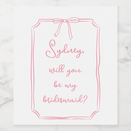 Étiquette Pour Bouteilles De Vin Nom personnalisé Bow Pink Bridesmaid Proposition (Étiquettes simples)