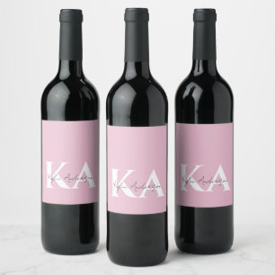 Étiquette Pour Bouteilles De Vin Nom personnalisé en monogramme rose moderne -