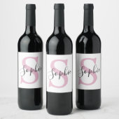 Étiquette Pour Bouteilles De Vin Nom personnalisé moderne Monogramme rose (Bouteilles)