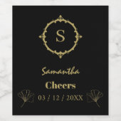 Étiquette Pour Bouteilles De Vin Nom personnalisé Monogram Black Gold (Étiquettes simples)