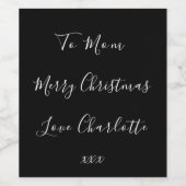 Étiquette Pour Bouteilles De Vin Nom personnalisé noir et blanc Joyeux Noël (Étiquettes simples)
