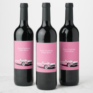 Étiquette Pour Bouteilles De Vin Nom personnalisé Pink Classic Car