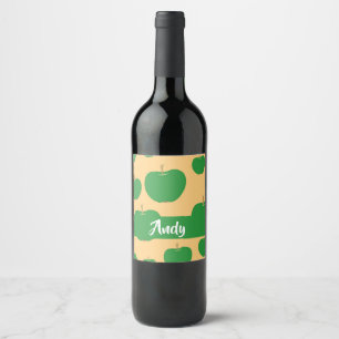 Étiquette Pour Bouteilles De Vin Nom personnalisé pommes vertes sur orange