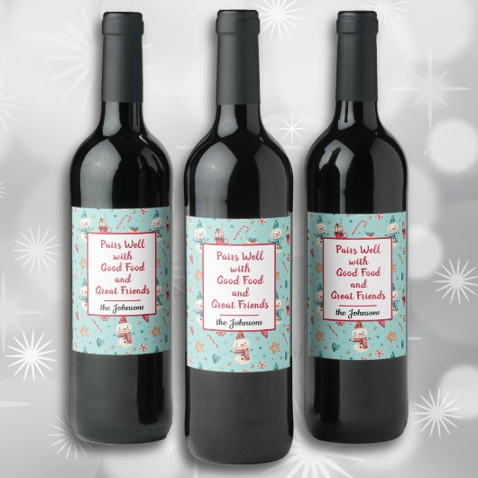 Étiquette Pour Bouteilles De Vin Nom sur Snowman Sweets Set de (6)