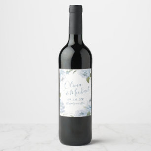 Étiquette Pour Bouteilles De Vin Noms de couple floral romantique bleu poussiéreux