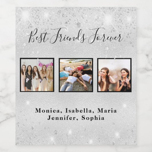 Étiquette Pour Bouteilles De Vin Noms scintillants argent amis pour toujours (Étiquettes simples)