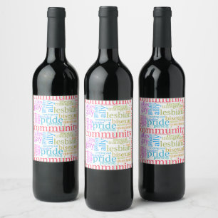 Étiquette Pour Bouteilles De Vin Nuage de mots de la communauté arc-en-ciel LGBTQ+