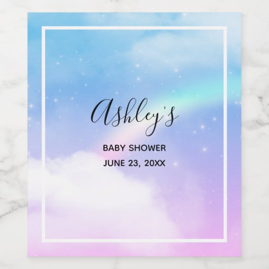 Étiquette Pour Bouteilles De Vin Nuages pastel magiques et arc-en-ciel (Étiquettes simples)