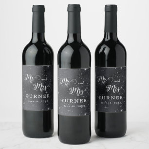 Étiquette Pour Bouteilles De Vin Nuit étoilée Céleste M. et Mme Mariage