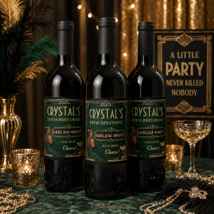 Étiquette Pour Bouteilles De Vin Nuits de Harlem Roaring 20s Art Déco Vert Émeraude