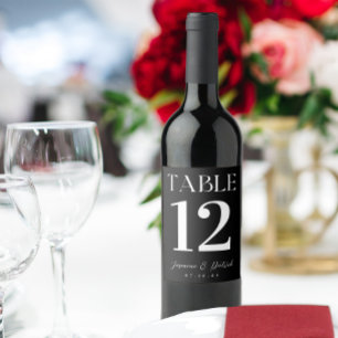 Étiquette Pour Bouteilles De Vin Numéro de table moderne et élégant noir et blanc
