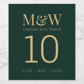 Étiquette Pour Bouteilles De Vin Numéro de tableau Forrest Green Gold Monogram Mari (Étiquettes simples)