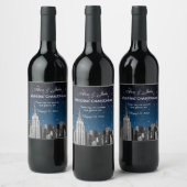 Étiquette Pour Bouteilles De Vin NYC Skyline Etché #2 Starry Blue Gradient BG (Bouteilles)