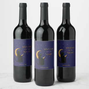 Étiquette Pour Bouteilles De Vin Observateur de la nuit - Chat noir d'Halloween