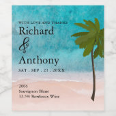 Étiquette Pour Bouteilles De Vin Ocean Beach Palm Tree Mariage (Étiquettes simples)