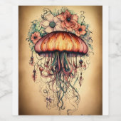 Étiquette Pour Bouteilles De Vin Océan brillant : Conception de méduse en bouteille (Étiquettes simples)