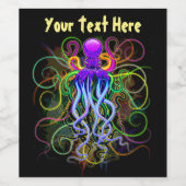 Étiquette Pour Bouteilles De Vin Octopus Luminescence psychédélique (Étiquettes simples)