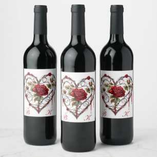 Étiquette Pour Bouteilles De Vin Œuvre d'art gothique rose rouge cœur vigne élégant