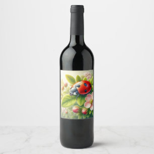 Étiquette Pour Bouteilles De Vin OEuvre florale/printanière de coccinelle