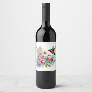 Étiquette Pour Bouteilles De Vin OEuvre florale/printanière de colibri