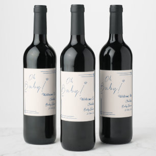 Étiquette Pour Bouteilles De Vin Oh Bébé! Déco de Baby Shower Minimaliste et Mixte