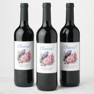 Étiquette Pour Bouteilles De Vin Oiseau chanteur debout sur un mariage de pivoines