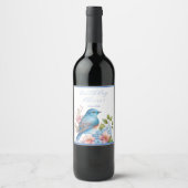 Étiquette Pour Bouteilles De Vin Oiseau et fleurs bleu romantique (Devant)