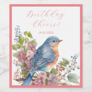 Étiquette Pour Bouteilles De Vin Oiseau et fleurs bleu romantique