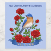Étiquette Pour Bouteilles De Vin Oiseau et fleurs de l'État de New York (Étiquettes simples)