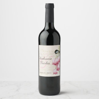 Étiquette Pour Bouteilles De Vin Oiseau et Floral Vintage Look Mariage Vin Étiquett