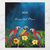 Étiquette Pour Bouteilles De Vin Oiseaux de perroquets bustes tropicaux (Étiquettes simples)