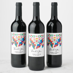 Étiquette Pour Bouteilles De Vin Oiseaux mexicains d'inspiration vive et fleurs