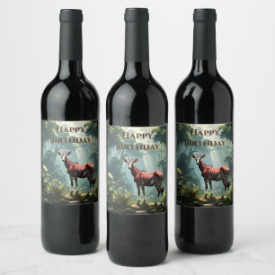 Étiquette Pour Bouteilles De Vin Okapi Dans La Forêt Pluviale, (Zebra Giraffe)