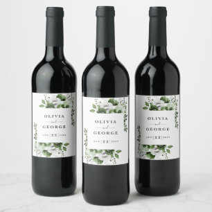 Étiquette Pour Bouteilles De Vin Olive Green Pays Élégant Floral Mariage