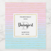 Étiquette Pour Bouteilles De Vin Ombre bleu rose avec fines lignes d'or vinificatio (Étiquettes simples)