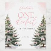 Étiquette Pour Bouteilles De Vin Onederland Winter Pink Bow 1st Birthday (Étiquettes simples)