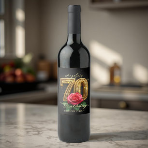 Étiquette Pour Bouteilles De Vin Opulent glamour Rose rouge or 70e anniversaire