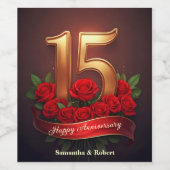 Étiquette Pour Bouteilles De Vin Opulent Roses rouges Gold 15e anniversaire Mariage (Étiquettes simples)
