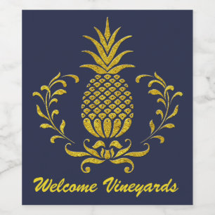 Étiquette Pour Bouteilles De Vin Or d'ananas d'hospitalité votre texte et couleur