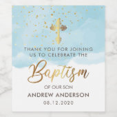 Étiquette Pour Bouteilles De Vin Or Et Bleu Aquarelle Garçon Baptême Merci (Étiquettes simples)