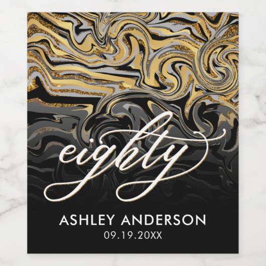 Étiquette Pour Bouteilles De Vin Or moderne et noir 80e anniversaire (Étiquettes simples)