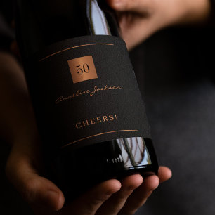 Étiquette Pour Bouteilles De Vin Or noir simple élégant 50 ans anniversaire félicit
