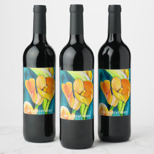 Étiquette Pour Bouteilles De Vin Orange Calla fleurs de laine aquarelle art