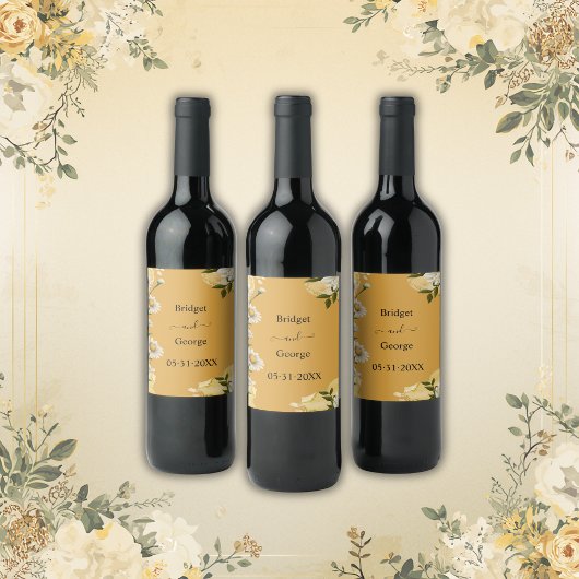 Étiquette Pour Bouteilles De Vin orange Charming Mariage Floral rétro