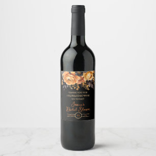 Étiquette Pour Bouteilles De Vin Orange et noir, Halloween, Fête des mariées floral