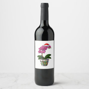 Étiquette Pour Bouteilles De Vin Orchidée papillon de Noël Phalaenopsis Lumières de