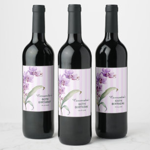 Étiquette Pour Bouteilles De Vin Orchidée violette moderne rayures florales 60e ann